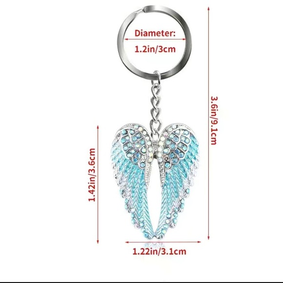 Angel Wings Blue Pendant Keychain Handbag Jewelry Inlaid Rhinestone Enamel New - Picture 9 of 12